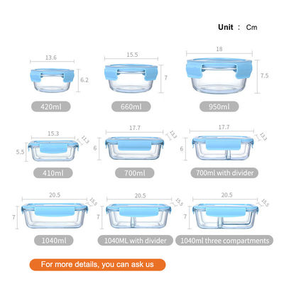 Grote luchtdichte glazen maaltijdvoorbereidingscontainers Microwave Safe Glass Lunch Box met deksel
