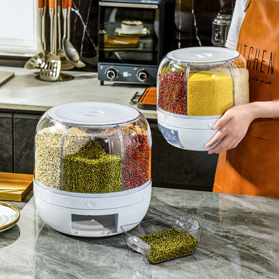 Keuken vochtbestendige 6-grid roterende voedselgraan dispenser met aangepaste logo rijstdoos