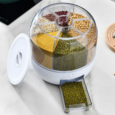 Keuken vochtbestendige 6-grid roterende voedselgraan dispenser met aangepaste logo rijstdoos