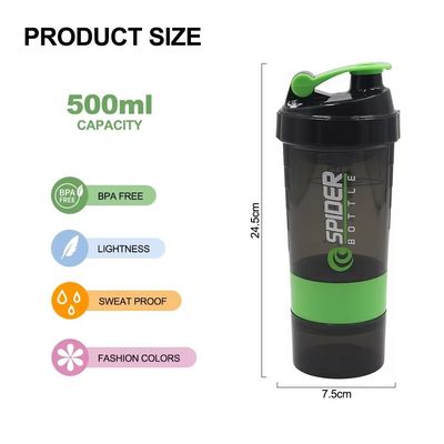 Leakproof 16oz Fitness GYM Sport Protein Mixes Shaker Fles met twee extra compartimenten