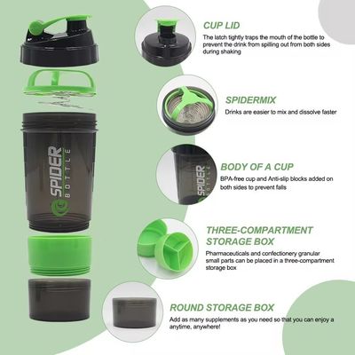 Leakproof 16oz Fitness GYM Sport Protein Mixes Shaker Fles met twee extra compartimenten