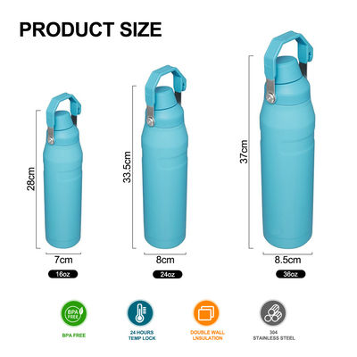 16oz/24oz/36oz Thermische isolatie roestvrij staal waterfles voor poeder bedekt