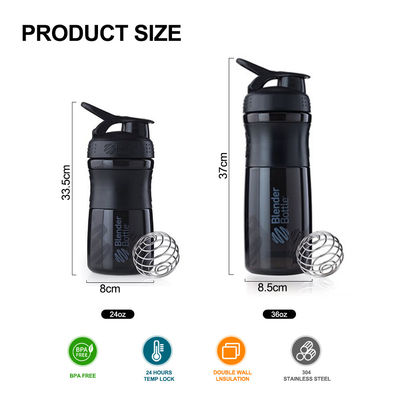 Roestvrijstalen bal Draagbare BPA-vrije fitnessruimte Plastic Protein Shaker Fles voor sporten