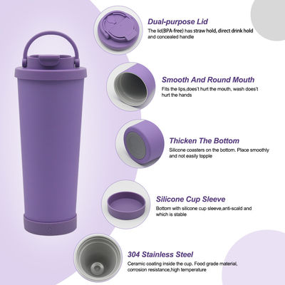 Straw-geïsoleerde tumbler van roestvrij staal met keramische coating-liner en siliconenbasis