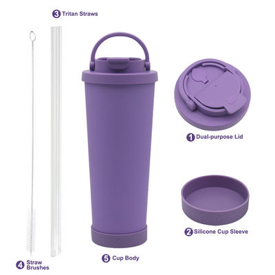 Straw-geïsoleerde tumbler van roestvrij staal met keramische coating-liner en siliconenbasis