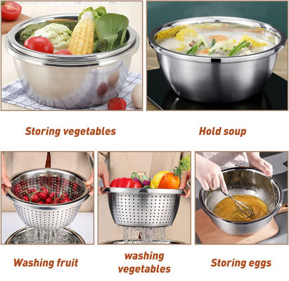 Gepersonaliseerd logo Versatile keukenzeepje 304 roestvrij staal Microporeuze Colander Rijst wasbak Set 550g
