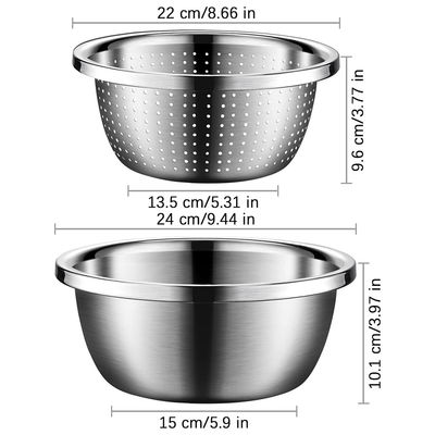Gepersonaliseerd logo Versatile keukenzeepje 304 roestvrij staal Microporeuze Colander Rijst wasbak Set 550g