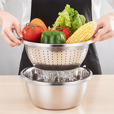 Gepersonaliseerd logo Versatile keukenzeepje 304 roestvrij staal Microporeuze Colander Rijst wasbak Set 550g