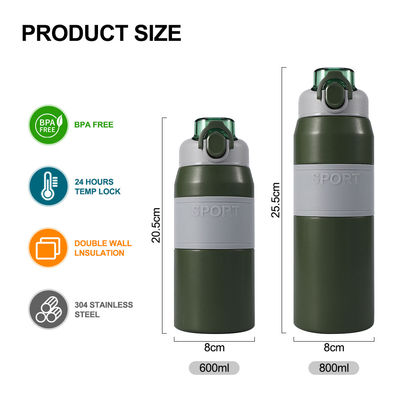 600 ml/800 ml aangepaste geïsoleerde roestvrijstalen waterfles met stro en draagbaar handvat