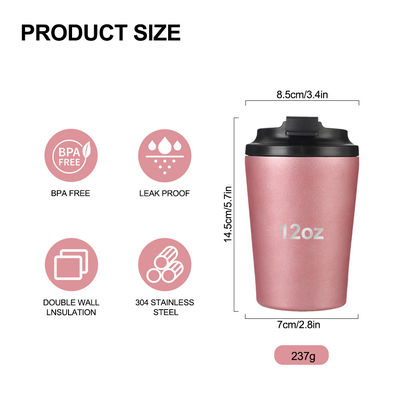 12oz Reise herbruikbare koffiebeker mok geïsoleerd thermisch roestvrij staal tumbler hoger