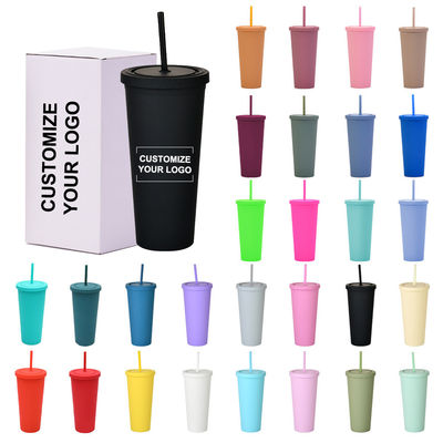 Amerikaanse stijl 710ml / 24oz herbruikbare BPA-vrije plastic tumblers met deksels en rietjes