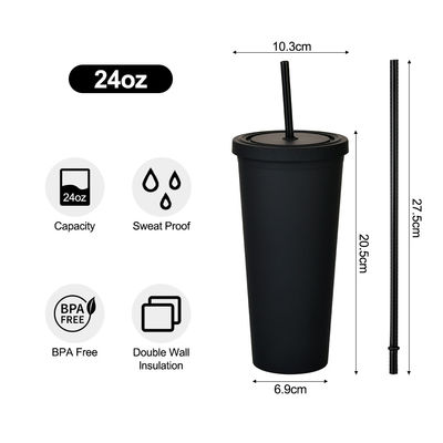 Amerikaanse stijl 710ml / 24oz herbruikbare BPA-vrije plastic tumblers met deksels en rietjes