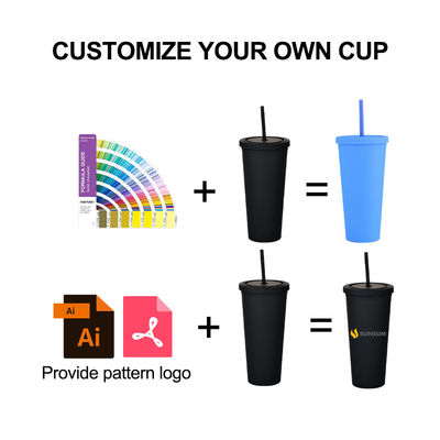 Amerikaanse stijl 710ml / 24oz herbruikbare BPA-vrije plastic tumblers met deksels en rietjes