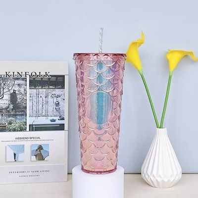 Waterstroommethode Creatieve stroembek Plastic Double Layer Flash Roze vis schaal bekers