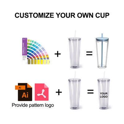 Herbruikbare heldere bekers 24 oz geïsoleerde dubbele wand plastic tumbler met deksel en stro