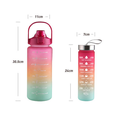 PP Food Grade Deksel 4pcs Plastic Sport Waterflessen met stro en stickers voor gym fitness
