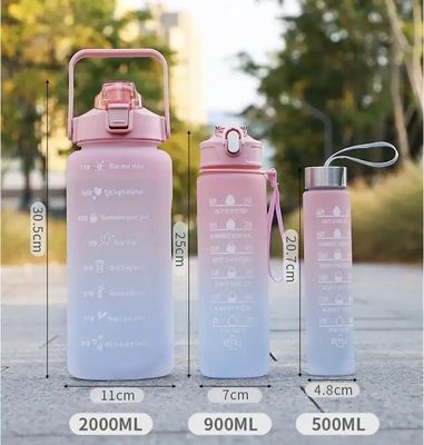 Unisex 3 in 1 Motivatie tijdmarker Grijze kleur Waterfles Set 2000ml 900ml 500ml