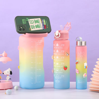 Unisex 3 in 1 Motivatie tijdmarker Grijze kleur Waterfles Set 2000ml 900ml 500ml