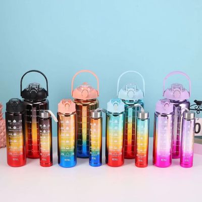 Unisex 3 in 1 Motivatie tijdmarker Grijze kleur Waterfles Set 2000ml 900ml 500ml