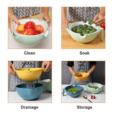 Veelzijdige schoonmaak 2-in-1 Plastic Colander Strainer Bowl Sets voor groenten en fruit