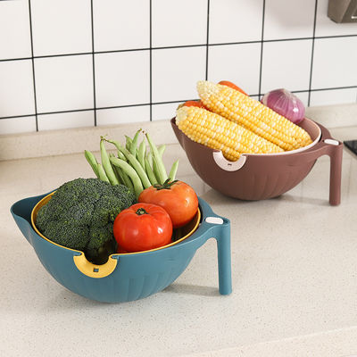 Veelzijdige schoonmaak 2-in-1 Plastic Colander Strainer Bowl Sets voor groenten en fruit