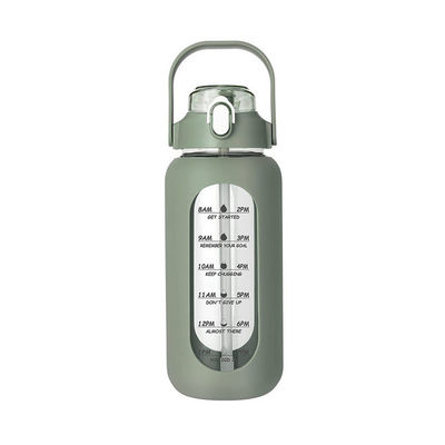 64 oz BPA-vrije glazen waterfles met stro en tijdmarker Motivatieve sportfles