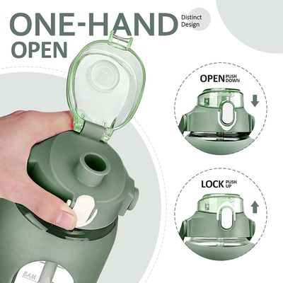 64 oz BPA-vrije glazen waterfles met stro en tijdmarker Motivatieve sportfles