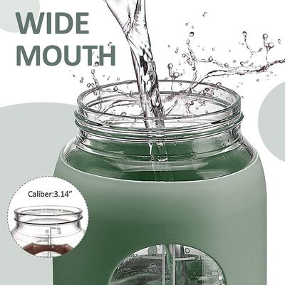 64 oz BPA-vrije glazen waterfles met stro en tijdmarker Motivatieve sportfles