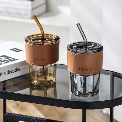 Duidelijke koffiemokjes met deksel en rietjes voor BPA-vrij lekvrije vintage glas tumbler