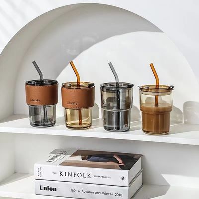 Duidelijke koffiemokjes met deksel en rietjes voor BPA-vrij lekvrije vintage glas tumbler