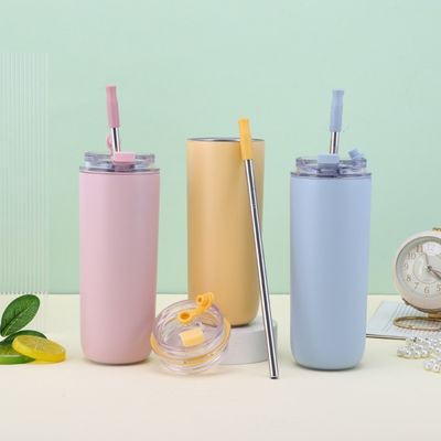 7.6*19.7CM Draagbare roestvrijstalen koffiebeker met stro en deksels BPAvrij