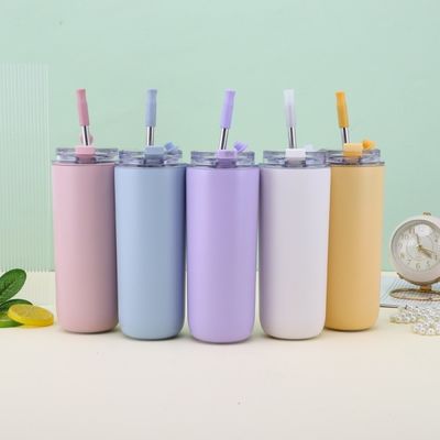 7.6*19.7CM Draagbare roestvrijstalen koffiebeker met stro en deksels BPAvrij