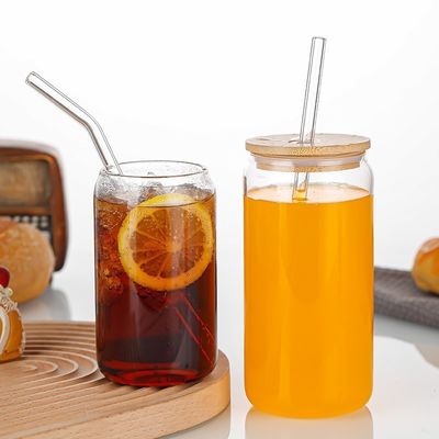 Keuken BPA-vrij borosilicaat glas waterfles met bamboe deksels en glazen stro