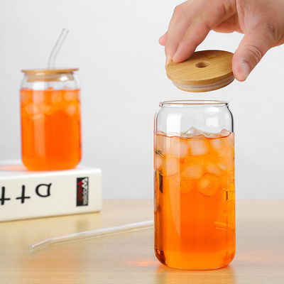 Keuken BPA-vrij borosilicaat glas waterfles met bamboe deksels en glazen stro