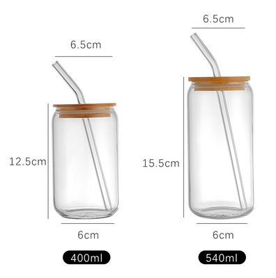 Keuken BPA-vrij borosilicaat glas waterfles met bamboe deksels en glazen stro
