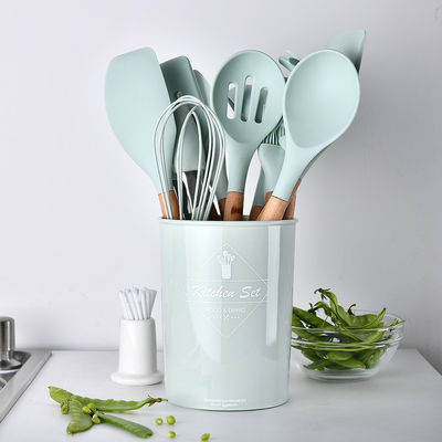 Outdoor Custom Logo Houten handvat spatulas Silicone Keukengereedschap Spatula Set met opslag emmer