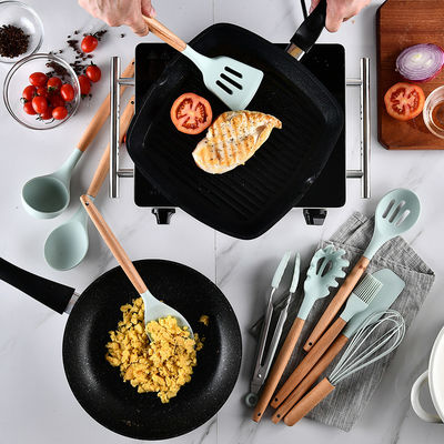 Outdoor Custom Logo Houten handvat spatulas Silicone Keukengereedschap Spatula Set met opslag emmer