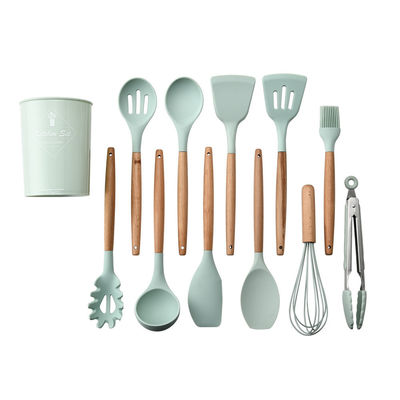 Outdoor Custom Logo Houten handvat spatulas Silicone Keukengereedschap Spatula Set met opslag emmer