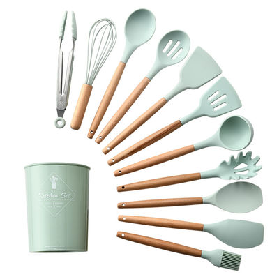 Outdoor Custom Logo Houten handvat spatulas Silicone Keukengereedschap Spatula Set met opslag emmer