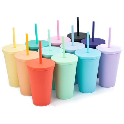 Custom AS PP Double Wall gekleurde acryl matte zwarte plastic tumbler cups met deksel en stro