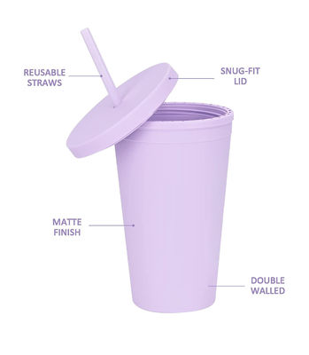 Custom AS PP Double Wall gekleurde acryl matte zwarte plastic tumbler cups met deksel en stro