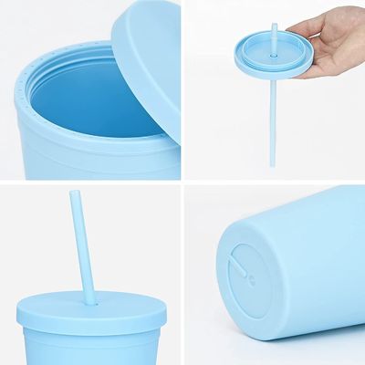 Custom AS PP Double Wall gekleurde acryl matte zwarte plastic tumbler cups met deksel en stro