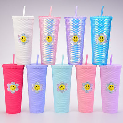 16oz 24oz koffiebeker dubbele wand plastic iriserende matte bekers tumbler met stro
