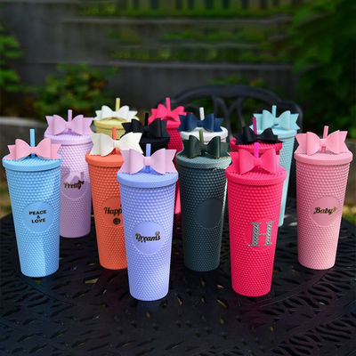 16oz 24oz koffiebeker dubbele wand plastic iriserende matte bekers tumbler met stro