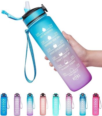 Motiverend waterflesje voor gymsport Tijdmarker Frosted Plastic Eco BPA Free