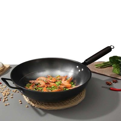 Minimalistische stijl non stick honingraat 34cm puur ijzer frituren Wok Duurzaam en duurzaam