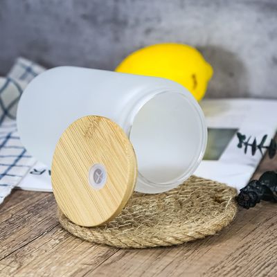 12oz/16oz/25oz glas melk mok sublimatie bier blik in de vorm van een beker met bamboe deksel en stro