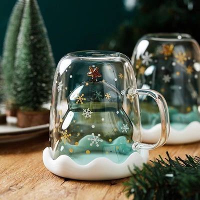 300 ml glazen kerstbekers met een schattig ontwerp en een aangepast logo