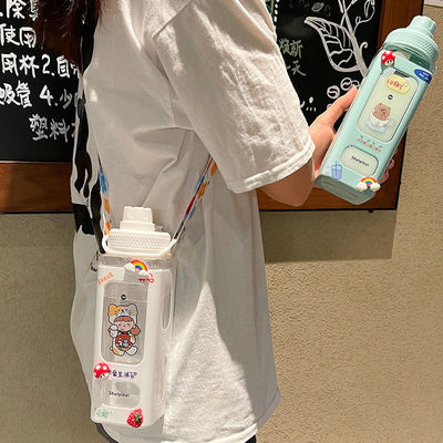 Gym-Ready Kawaii waterfles met 3D-sticker 700ml/900ml Plastic Travel Milk Draagbaar