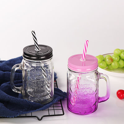 Custom Glass Mugs 500ml Clear Mason Glass Water Juice Cola Cup met stro en deksel